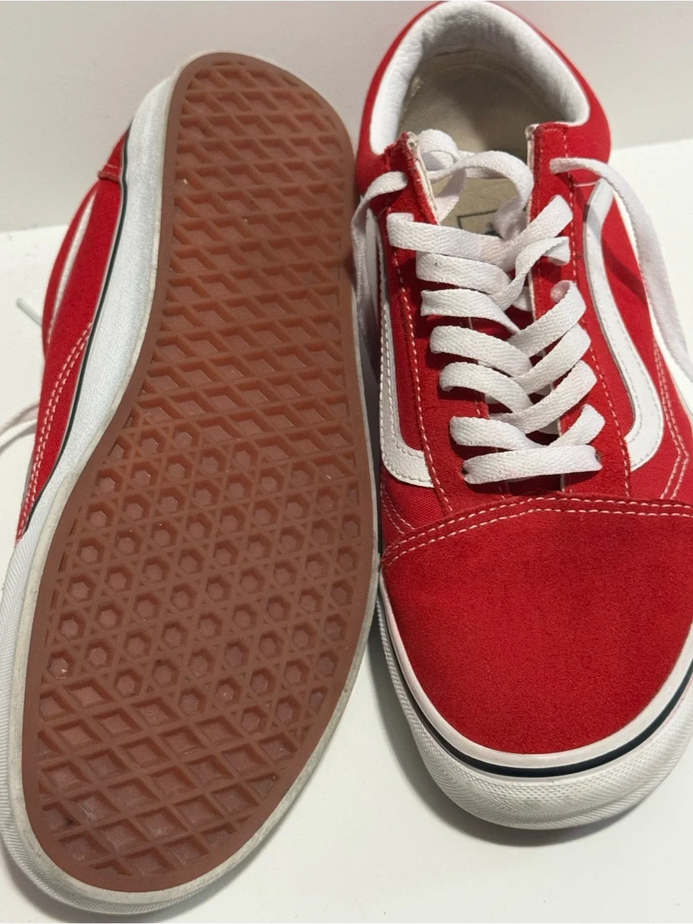 Vans Red and White Old Skool Low-Top Sneakers